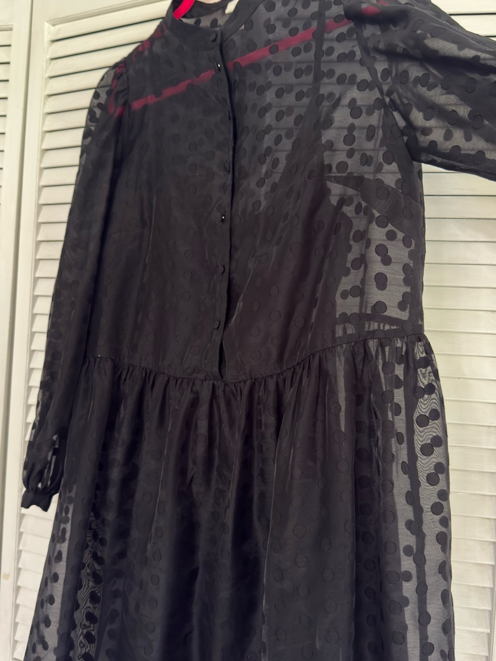 Black Sheer Polka Dot Button Front Dress w/ Slip – Size L